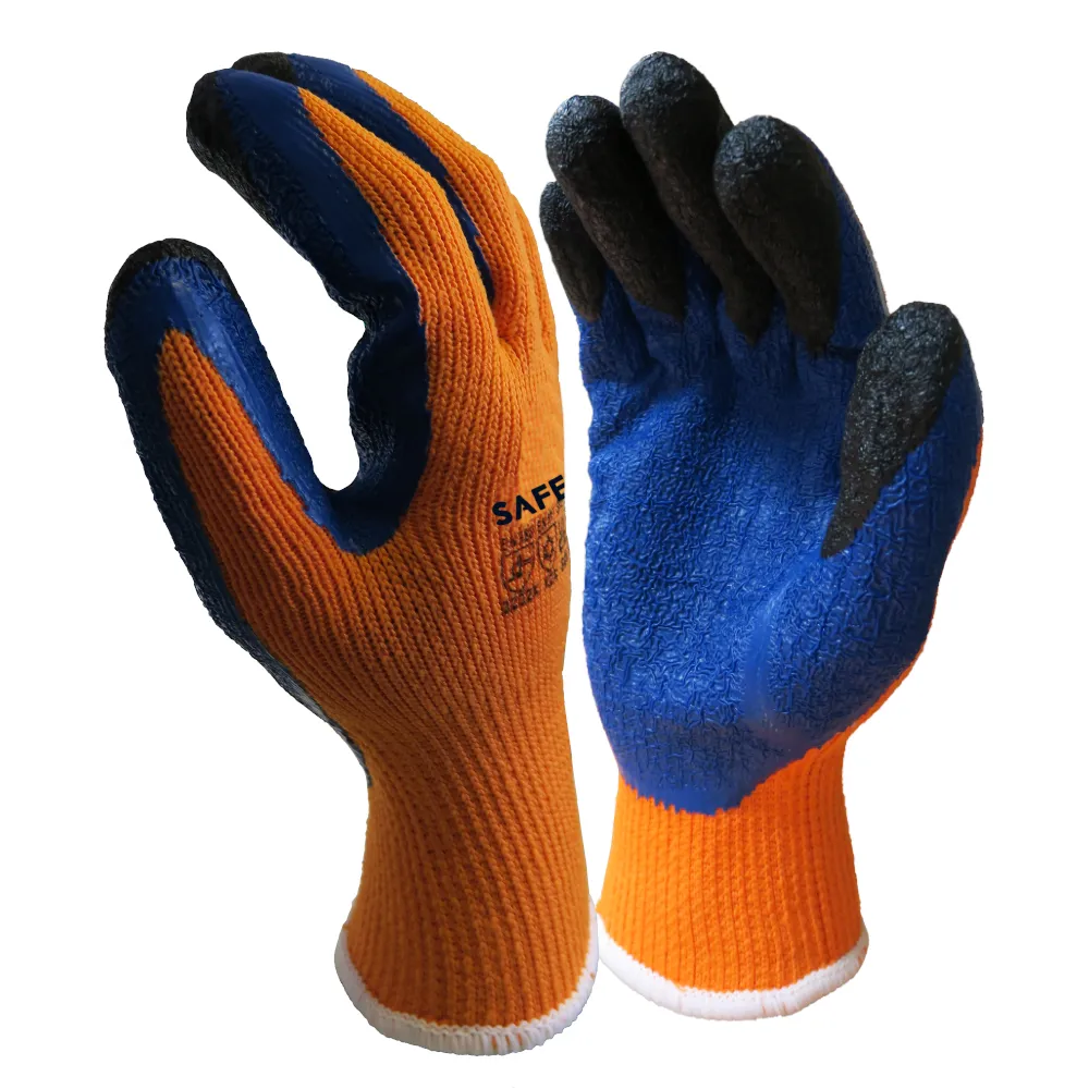 Hi-Vis Thermal Latex Grip Gloves with Reinforced Fingertips - Case of 120 Pairs — Orange/Blue